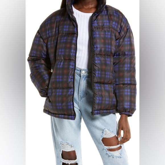 BP Oversize Puffer Coat Black Plaid Print Size M - Picture 14 of 14